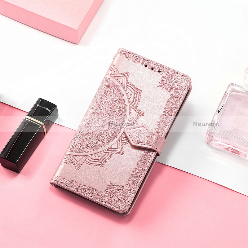 Leather Case Stands Fashionable Pattern Flip Cover Holder S01D for Xiaomi Poco C55 Rose Gold