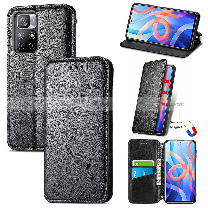 Leather Case Stands Fashionable Pattern Flip Cover Holder S01D for Xiaomi Poco M4 Pro 5G