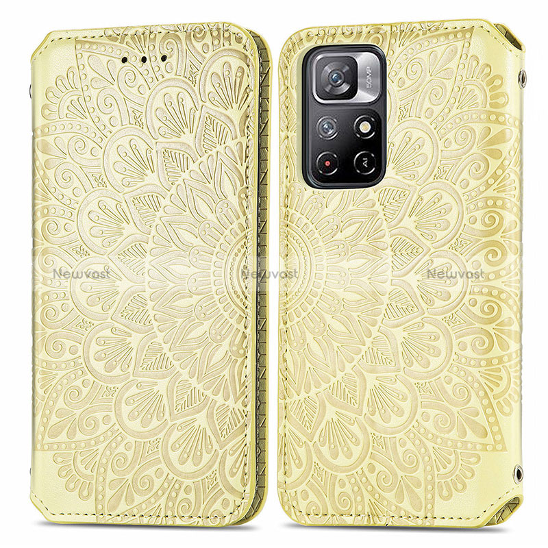 Leather Case Stands Fashionable Pattern Flip Cover Holder S01D for Xiaomi Poco M4 Pro 5G Gold