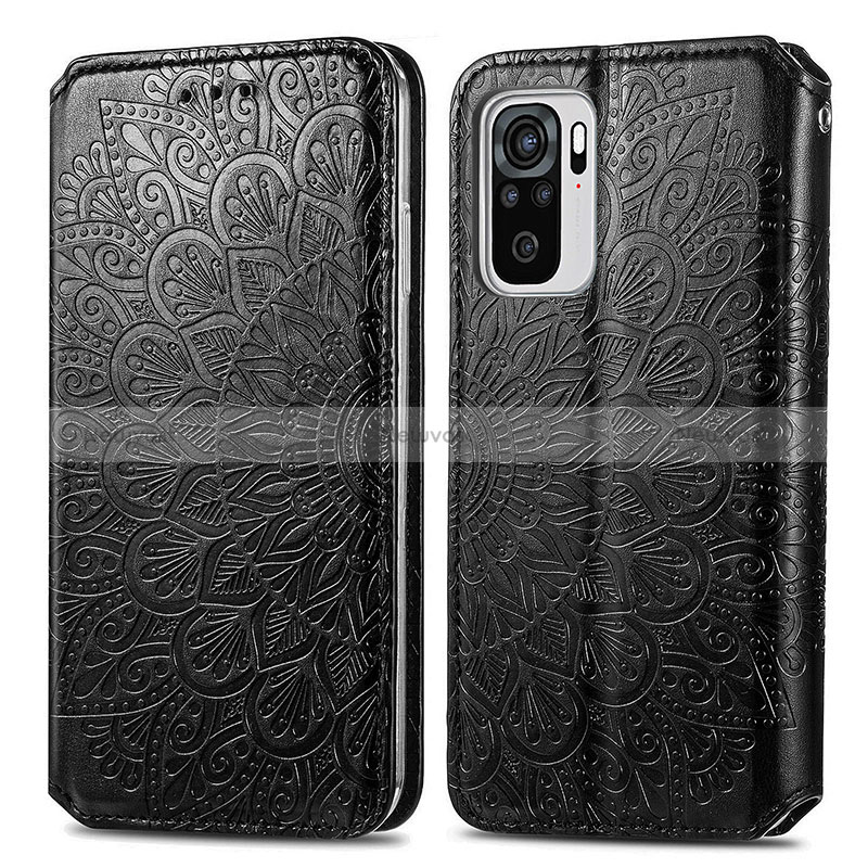 Leather Case Stands Fashionable Pattern Flip Cover Holder S01D for Xiaomi Poco M5S Black