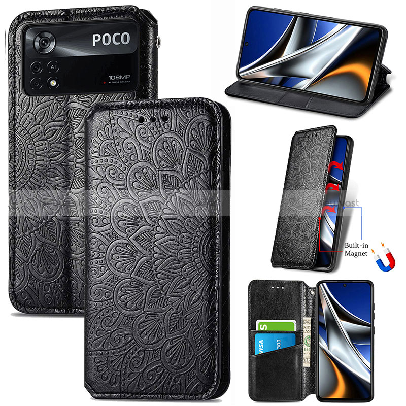 Leather Case Stands Fashionable Pattern Flip Cover Holder S01D for Xiaomi Poco X4 Pro 5G