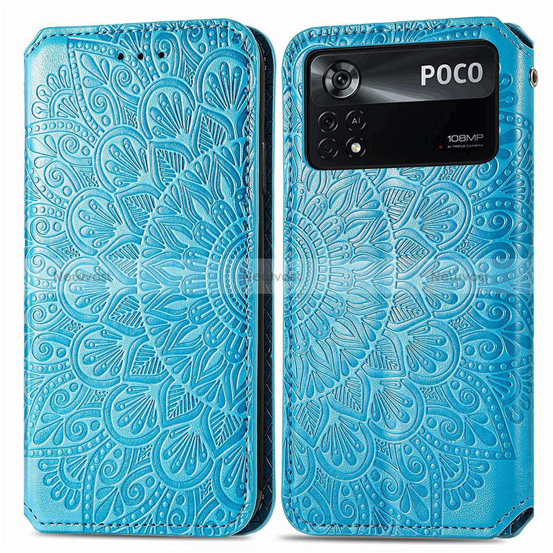 Leather Case Stands Fashionable Pattern Flip Cover Holder S01D for Xiaomi Poco X4 Pro 5G Blue