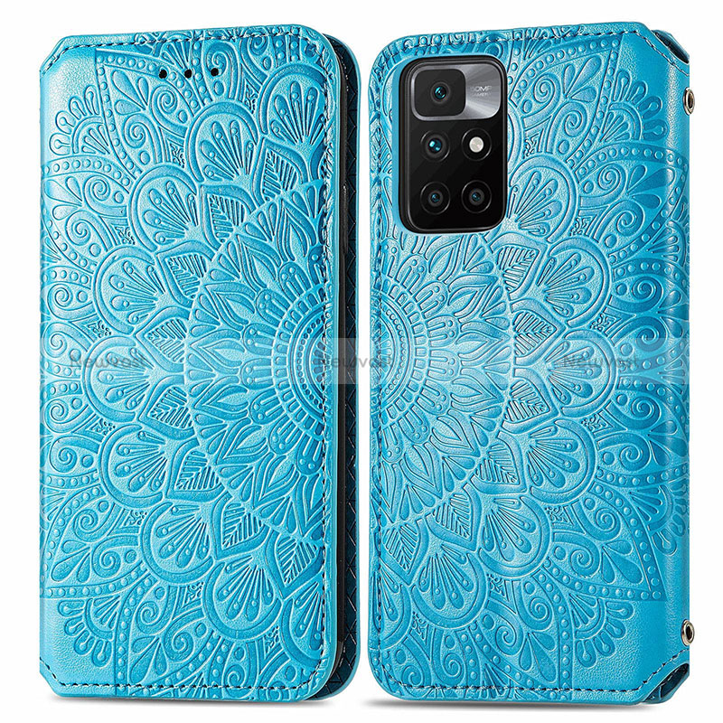 Leather Case Stands Fashionable Pattern Flip Cover Holder S01D for Xiaomi Redmi 10 (2022) Blue