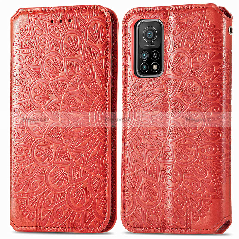 Leather Case Stands Fashionable Pattern Flip Cover Holder S01D for Xiaomi Redmi K30S 5G Red