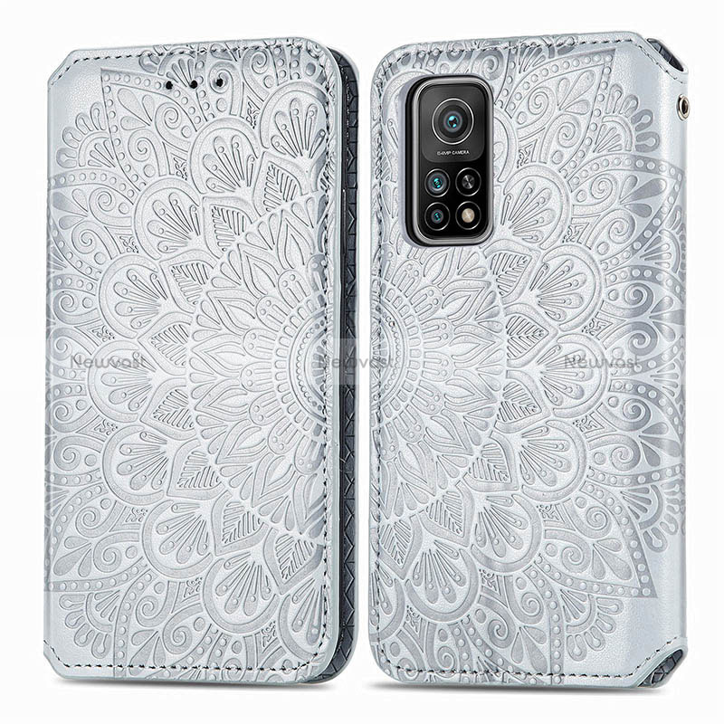 Leather Case Stands Fashionable Pattern Flip Cover Holder S01D for Xiaomi Redmi K30S 5G Silver