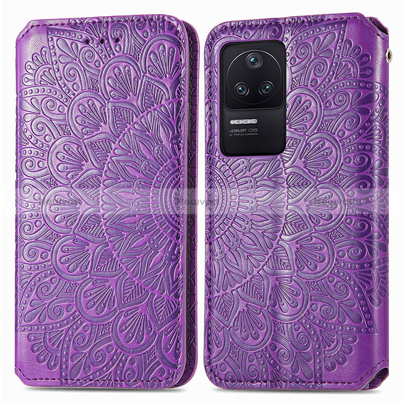 Leather Case Stands Fashionable Pattern Flip Cover Holder S01D for Xiaomi Redmi K40S 5G Purple