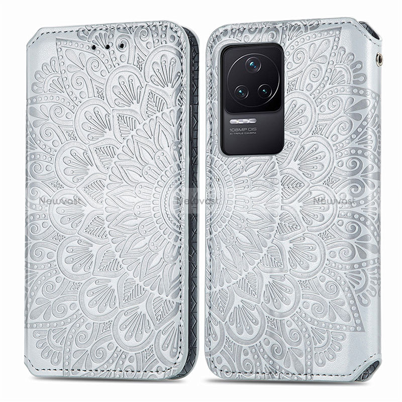 Leather Case Stands Fashionable Pattern Flip Cover Holder S01D for Xiaomi Redmi K50 5G Silver