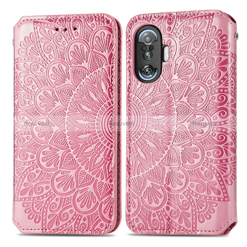 Leather Case Stands Fashionable Pattern Flip Cover Holder S01D for Xiaomi Redmi K50 Gaming AMG F1 5G Rose Gold