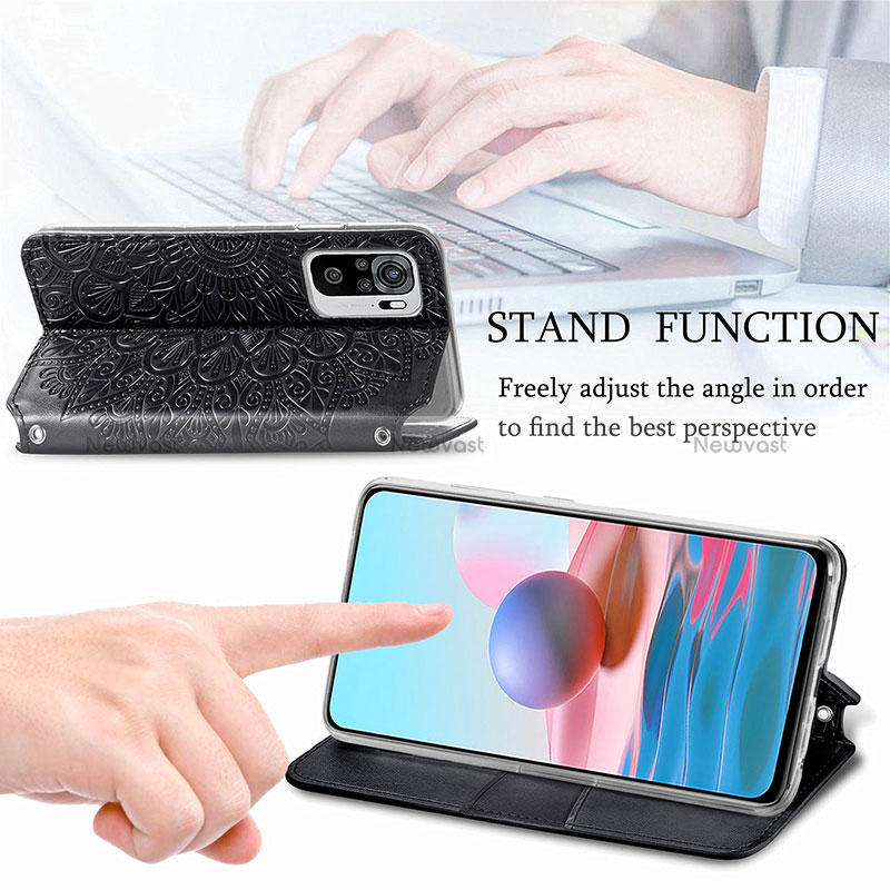 Leather Case Stands Fashionable Pattern Flip Cover Holder S01D for Xiaomi Redmi Note 10 4G