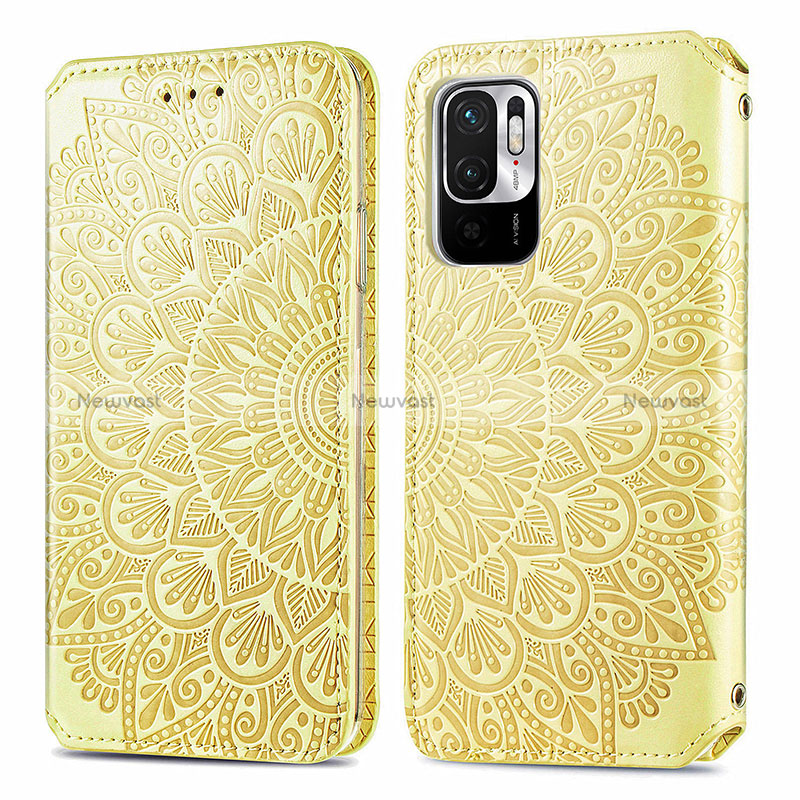 Leather Case Stands Fashionable Pattern Flip Cover Holder S01D for Xiaomi Redmi Note 10 JE 5G Gold