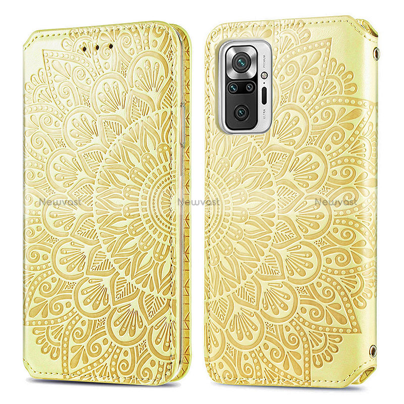 Leather Case Stands Fashionable Pattern Flip Cover Holder S01D for Xiaomi Redmi Note 10 Pro 4G Gold