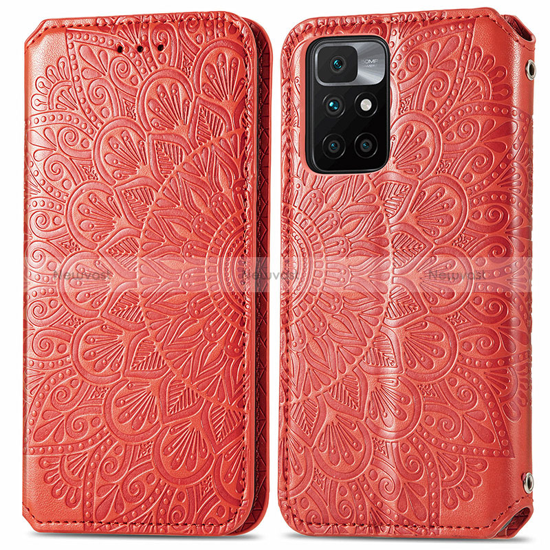 Leather Case Stands Fashionable Pattern Flip Cover Holder S01D for Xiaomi Redmi Note 11 4G (2021) Red