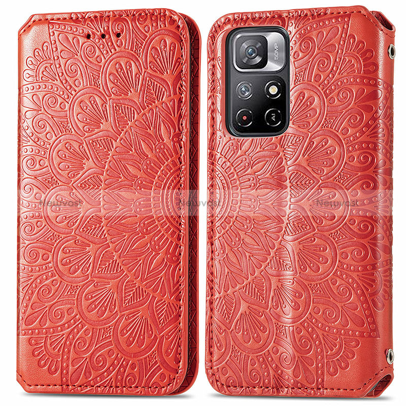 Leather Case Stands Fashionable Pattern Flip Cover Holder S01D for Xiaomi Redmi Note 11 5G Red