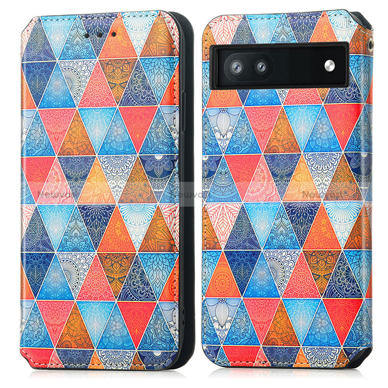 Leather Case Stands Fashionable Pattern Flip Cover Holder S02D for Google Pixel 6a 5G