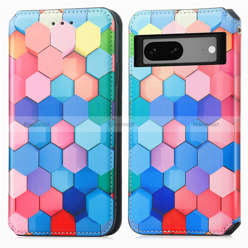 Leather Case Stands Fashionable Pattern Flip Cover Holder S02D for Google Pixel 7 5G Colorful