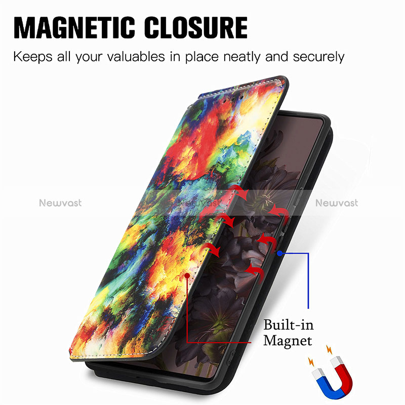 Leather Case Stands Fashionable Pattern Flip Cover Holder S02D for Google Pixel 7 Pro 5G