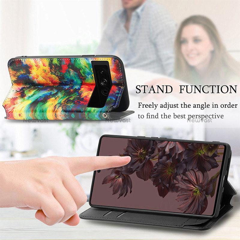 Leather Case Stands Fashionable Pattern Flip Cover Holder S02D for Google Pixel 7 Pro 5G