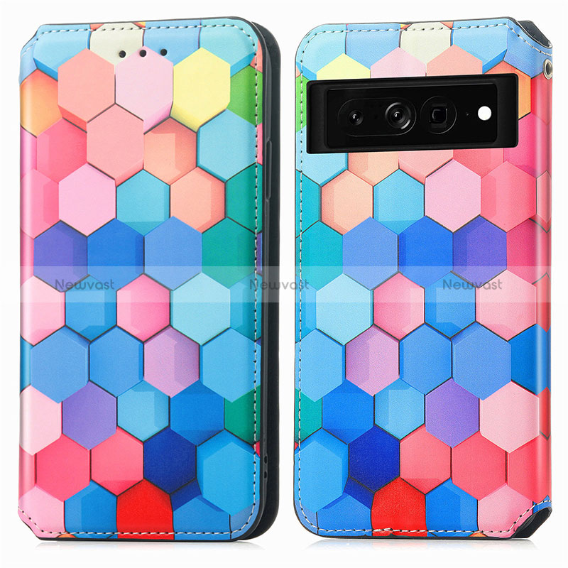 Leather Case Stands Fashionable Pattern Flip Cover Holder S02D for Google Pixel 7 Pro 5G Colorful