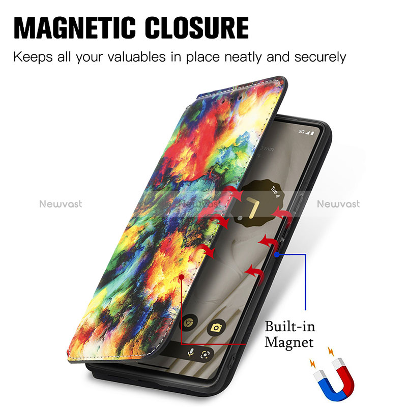 Leather Case Stands Fashionable Pattern Flip Cover Holder S02D for Google Pixel 7a 5G