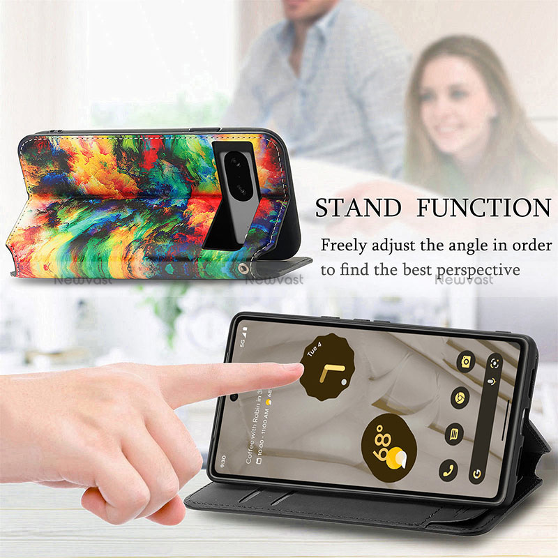 Leather Case Stands Fashionable Pattern Flip Cover Holder S02D for Google Pixel 7a 5G