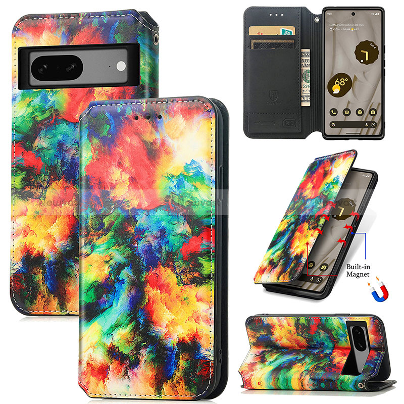 Leather Case Stands Fashionable Pattern Flip Cover Holder S02D for Google Pixel 7a 5G