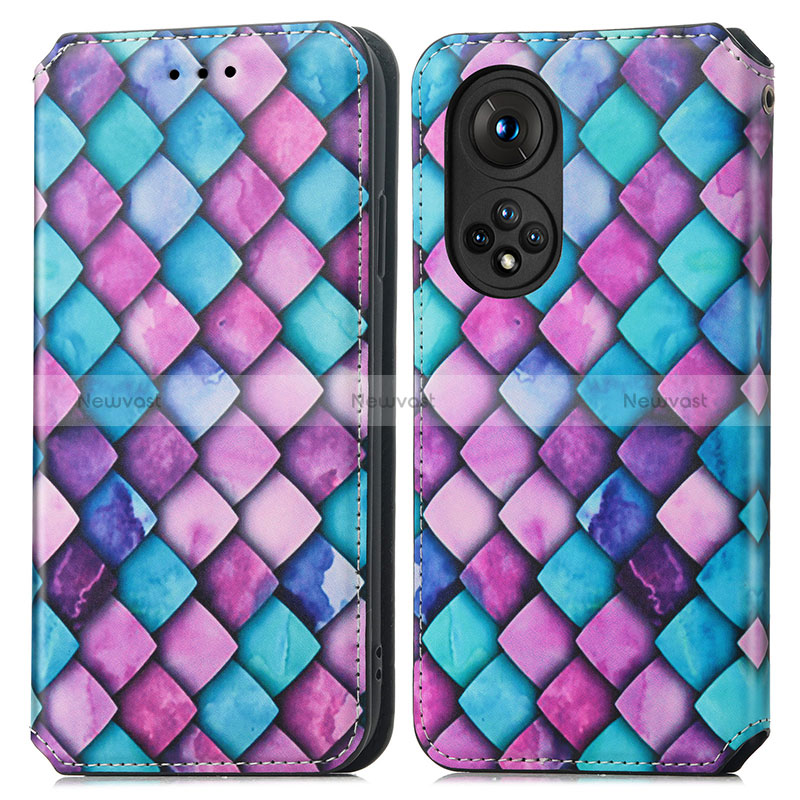 Leather Case Stands Fashionable Pattern Flip Cover Holder S02D for Huawei Honor 50 5G