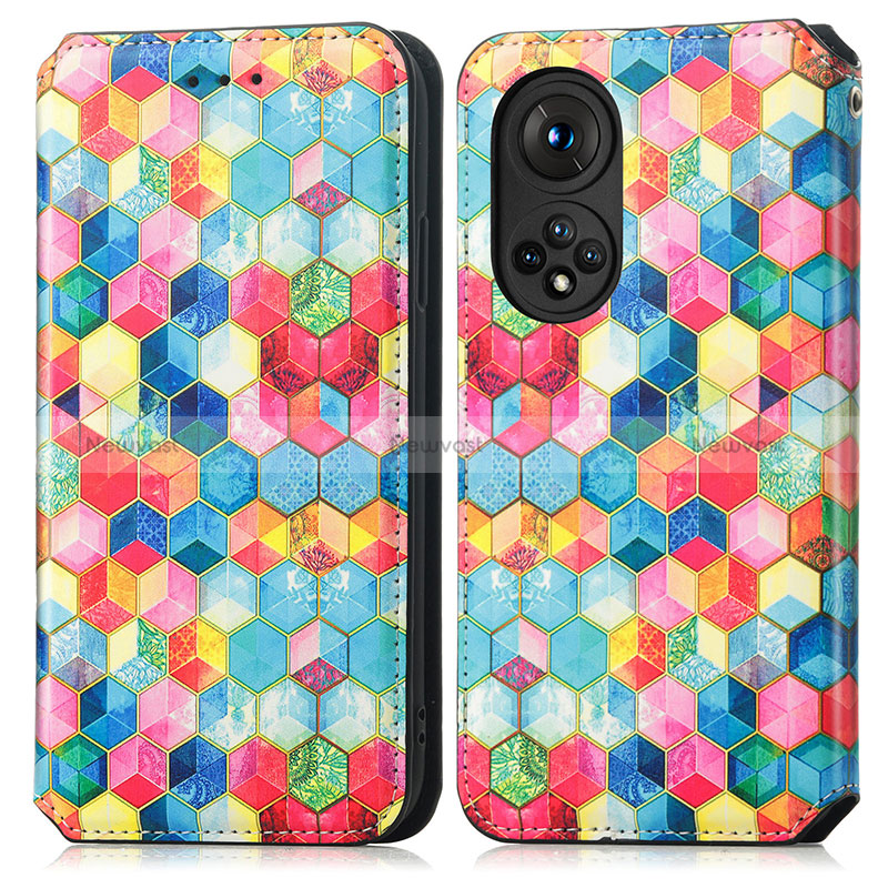 Leather Case Stands Fashionable Pattern Flip Cover Holder S02D for Huawei Honor 50 5G