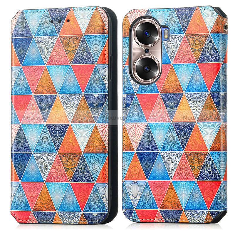 Leather Case Stands Fashionable Pattern Flip Cover Holder S02D for Huawei Honor 60 Pro 5G