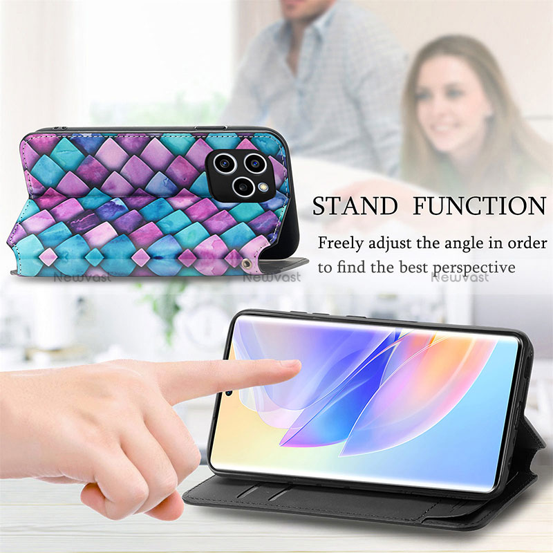 Leather Case Stands Fashionable Pattern Flip Cover Holder S02D for Huawei Honor 60 SE 5G