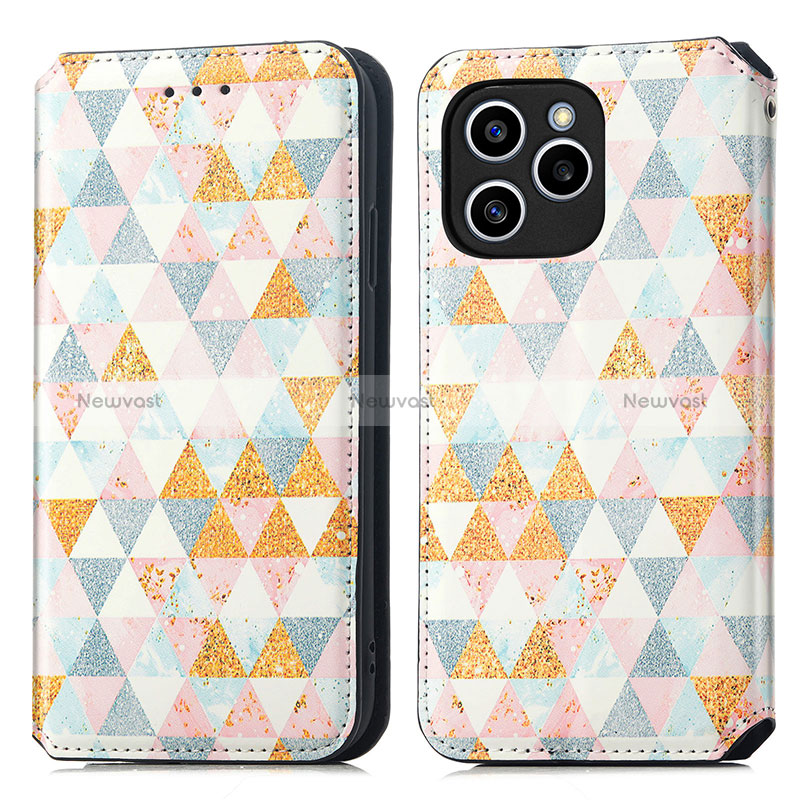 Leather Case Stands Fashionable Pattern Flip Cover Holder S02D for Huawei Honor 60 SE 5G