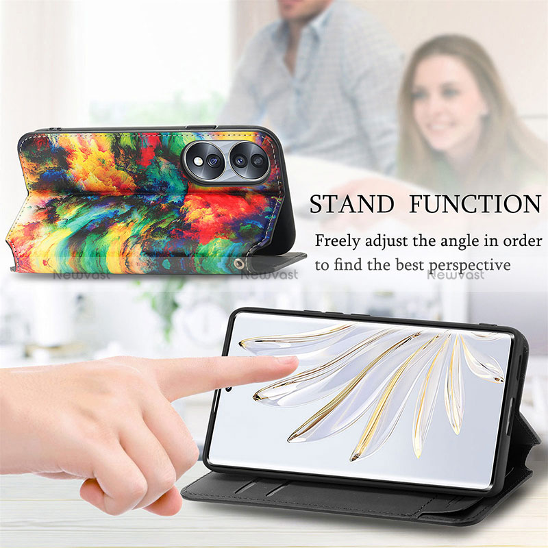 Leather Case Stands Fashionable Pattern Flip Cover Holder S02D for Huawei Honor 70 5G