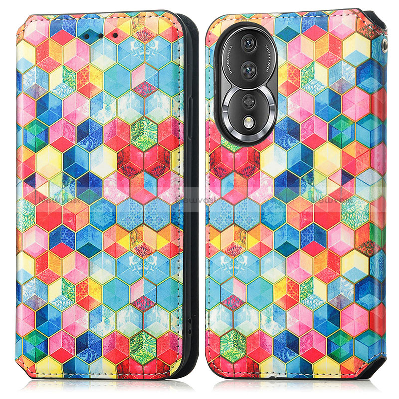 Leather Case Stands Fashionable Pattern Flip Cover Holder S02D for Huawei Honor 80 5G