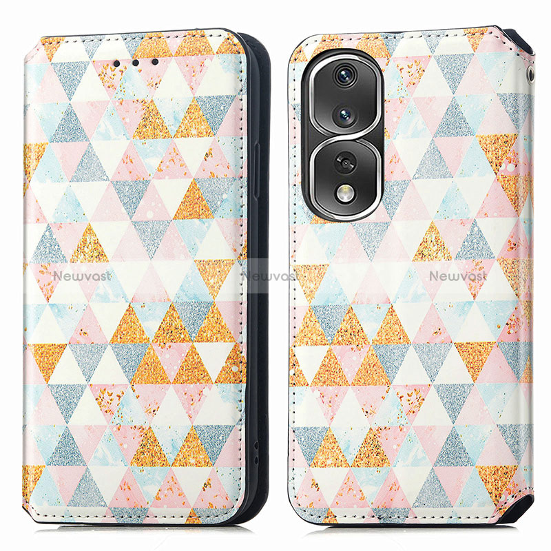 Leather Case Stands Fashionable Pattern Flip Cover Holder S02D for Huawei Honor 80 Pro 5G