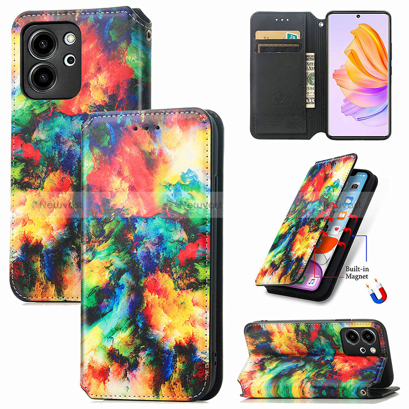 Leather Case Stands Fashionable Pattern Flip Cover Holder S02D for Huawei Honor 80 SE 5G