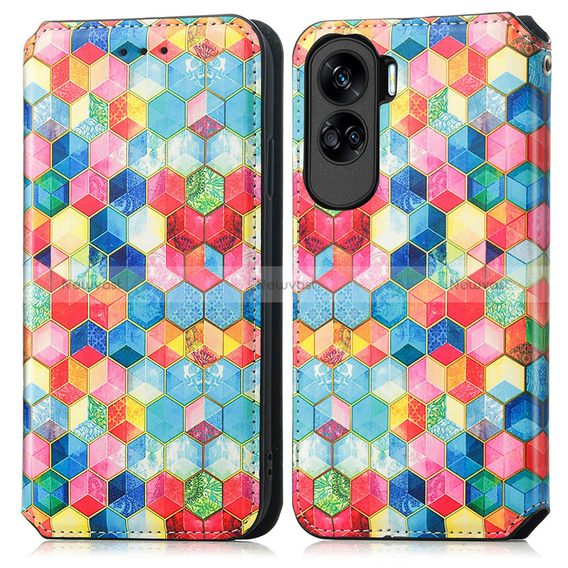 Leather Case Stands Fashionable Pattern Flip Cover Holder S02D for Huawei Honor 90 Lite 5G