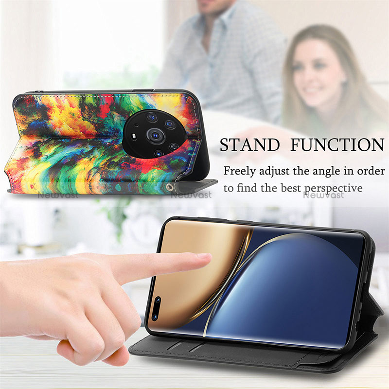 Leather Case Stands Fashionable Pattern Flip Cover Holder S02D for Huawei Honor Magic3 Pro 5G