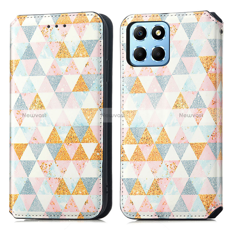 Leather Case Stands Fashionable Pattern Flip Cover Holder S02D for Huawei Honor X6 5G White