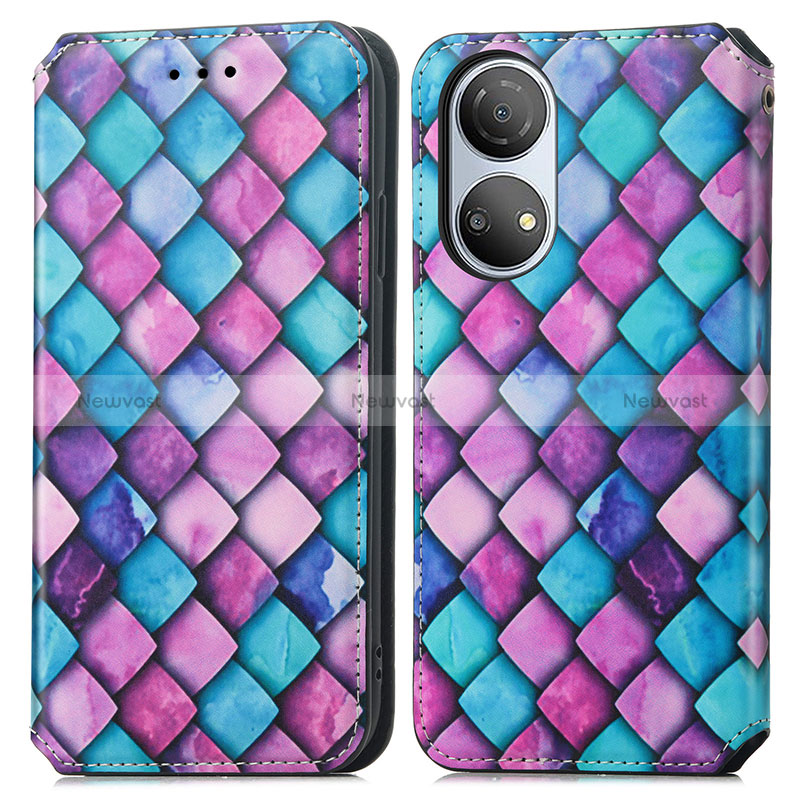 Leather Case Stands Fashionable Pattern Flip Cover Holder S02D for Huawei Honor X7 Purple