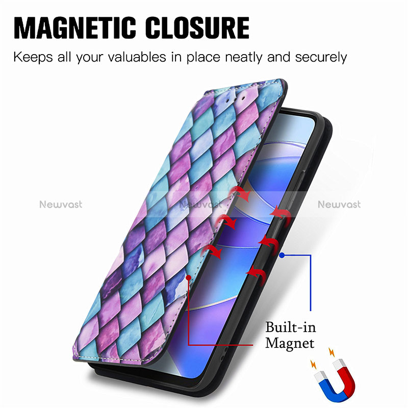 Leather Case Stands Fashionable Pattern Flip Cover Holder S02D for Huawei Honor X7a