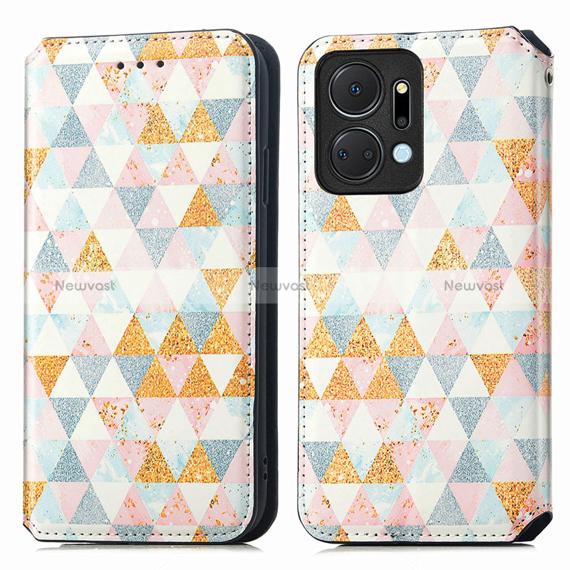 Leather Case Stands Fashionable Pattern Flip Cover Holder S02D for Huawei Honor X7a White