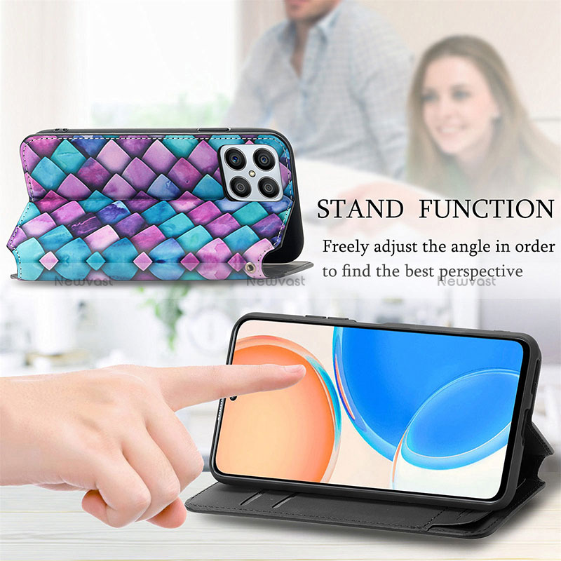 Leather Case Stands Fashionable Pattern Flip Cover Holder S02D for Huawei Honor X8 4G