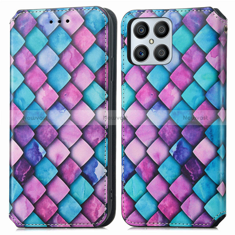 Leather Case Stands Fashionable Pattern Flip Cover Holder S02D for Huawei Honor X8 4G Purple