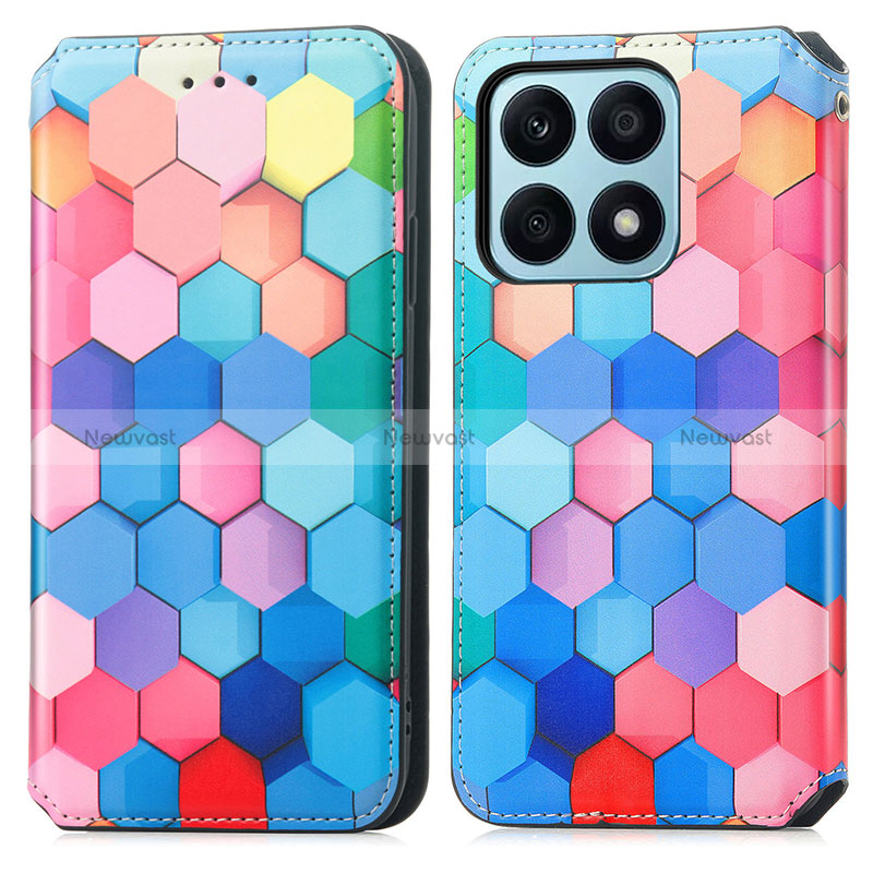 Leather Case Stands Fashionable Pattern Flip Cover Holder S02D for Huawei Honor X8a 4G Colorful