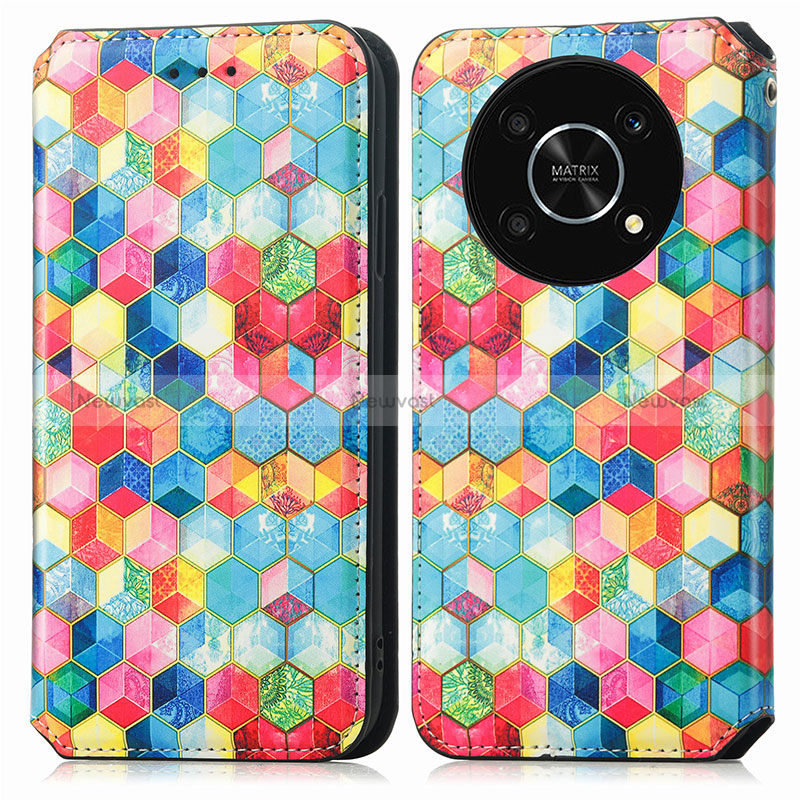 Leather Case Stands Fashionable Pattern Flip Cover Holder S02D for Huawei Honor X9 5G