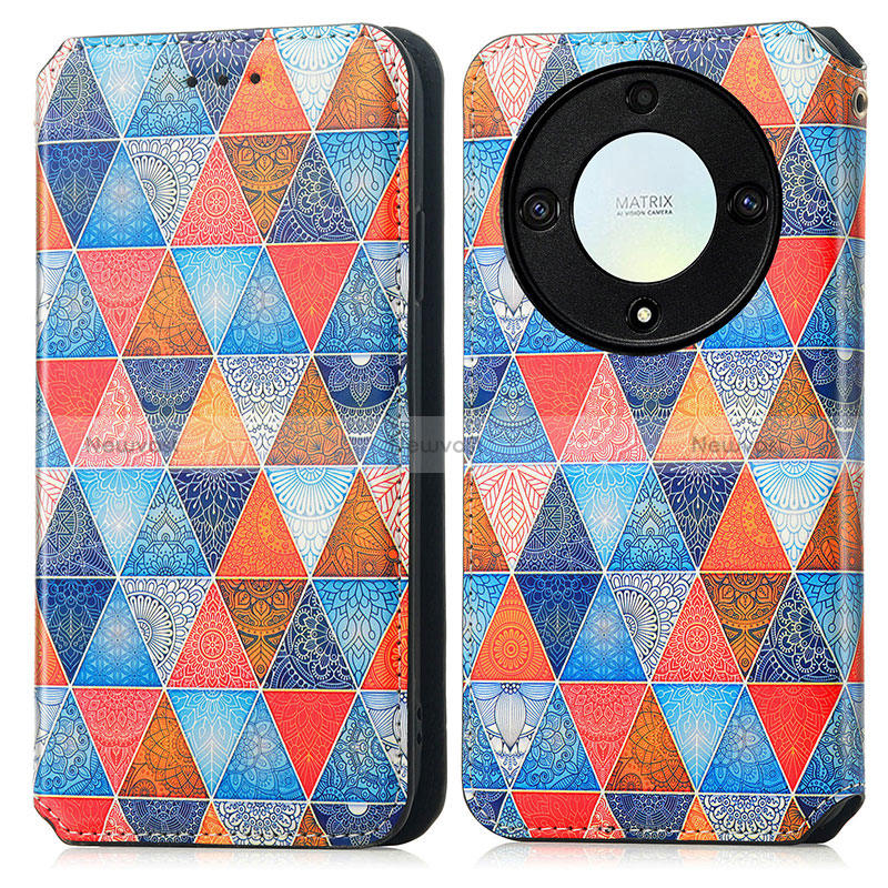 Leather Case Stands Fashionable Pattern Flip Cover Holder S02D for Huawei Honor X9a 5G