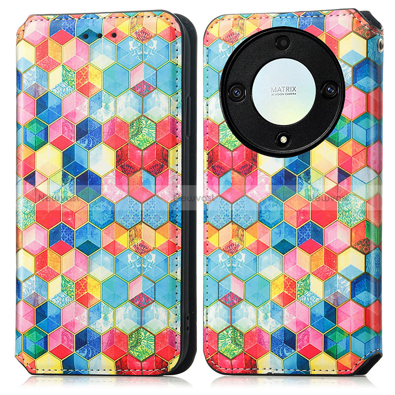 Leather Case Stands Fashionable Pattern Flip Cover Holder S02D for Huawei Honor X9a 5G