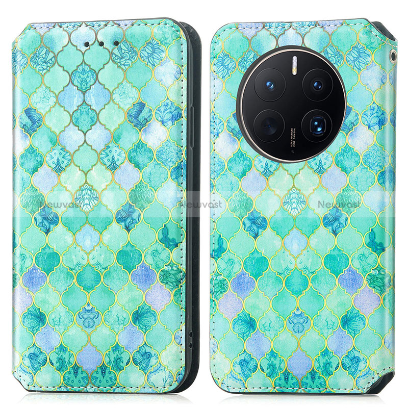 Leather Case Stands Fashionable Pattern Flip Cover Holder S02D for Huawei Mate 50 Pro Green