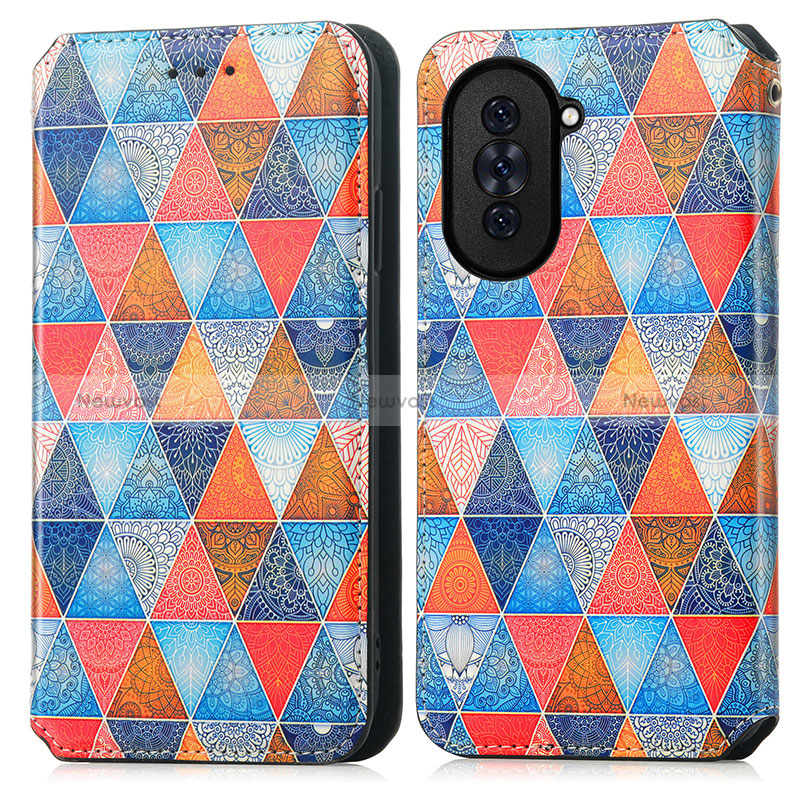 Leather Case Stands Fashionable Pattern Flip Cover Holder S02D for Huawei Nova 10 Brown