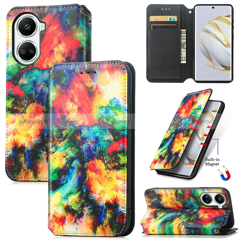 Leather Case Stands Fashionable Pattern Flip Cover Holder S02D for Huawei Nova 10 SE