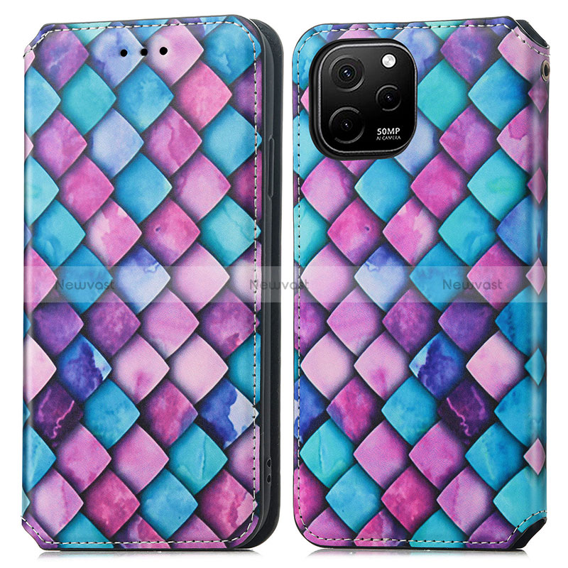 Leather Case Stands Fashionable Pattern Flip Cover Holder S02D for Huawei Nova Y61 Purple